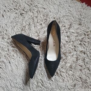 Anne Klein Hollyn Heels Pumps Black Reptile Print Leather Size 7.5 M Chic Babe